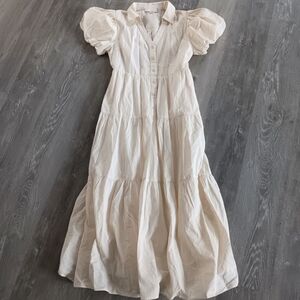 Pinch Exaggerated Statement Puff Bubble Sleeve Button Front Cream Maxi Dress